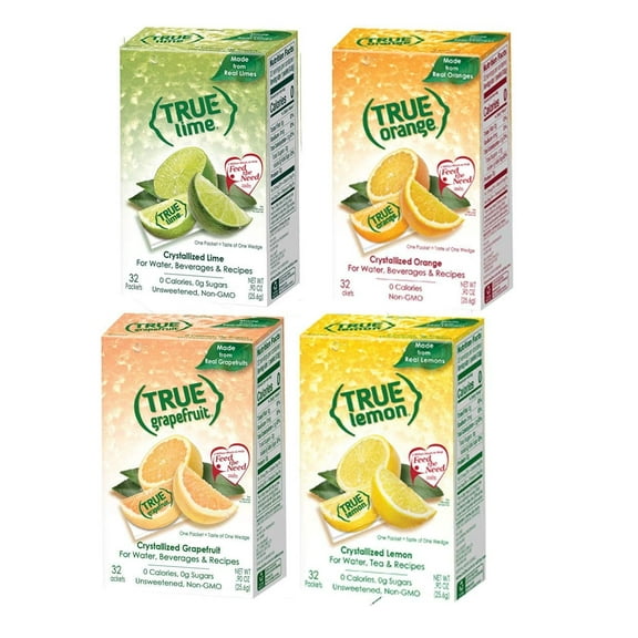 True Lemon, Lime, Orange & Grapefruit 32ct Boxes Sampler Pack (4 packs)