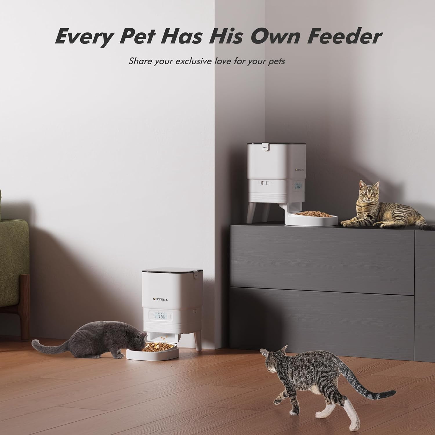 Automatic Cat Feeder - 4L Timed Dry Food Dispenser with Dual Power, Programmable Portions for Cats and Small Dogs