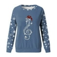 thumbnail image 4 of Ujnder Women's Christmas Print Snow Sequins Sweatshirt Crew Neck Long Sleeve Pullover Tops for Women Holiday Fashion Outfits 02-Blue XXL, 4 of 4