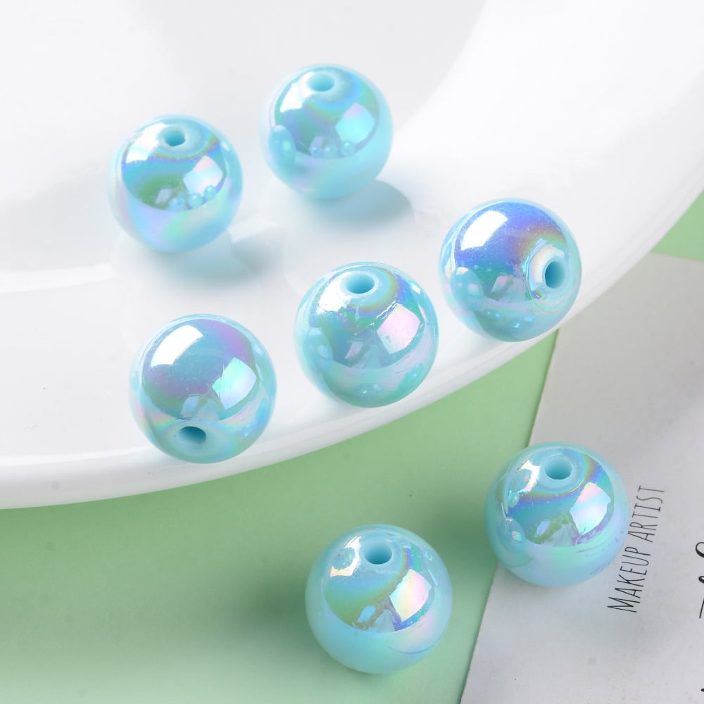 Opaque Acrylic Beads AB Color Plated Round Sky Blue 16x15mm Hole: 2.8mm about 220pcs/500g