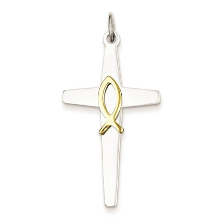 Black Vermeil Pendant - 925 Sterling Silver Polished Solid & Vermeil Cross Charm Pendant 38mmx21mm