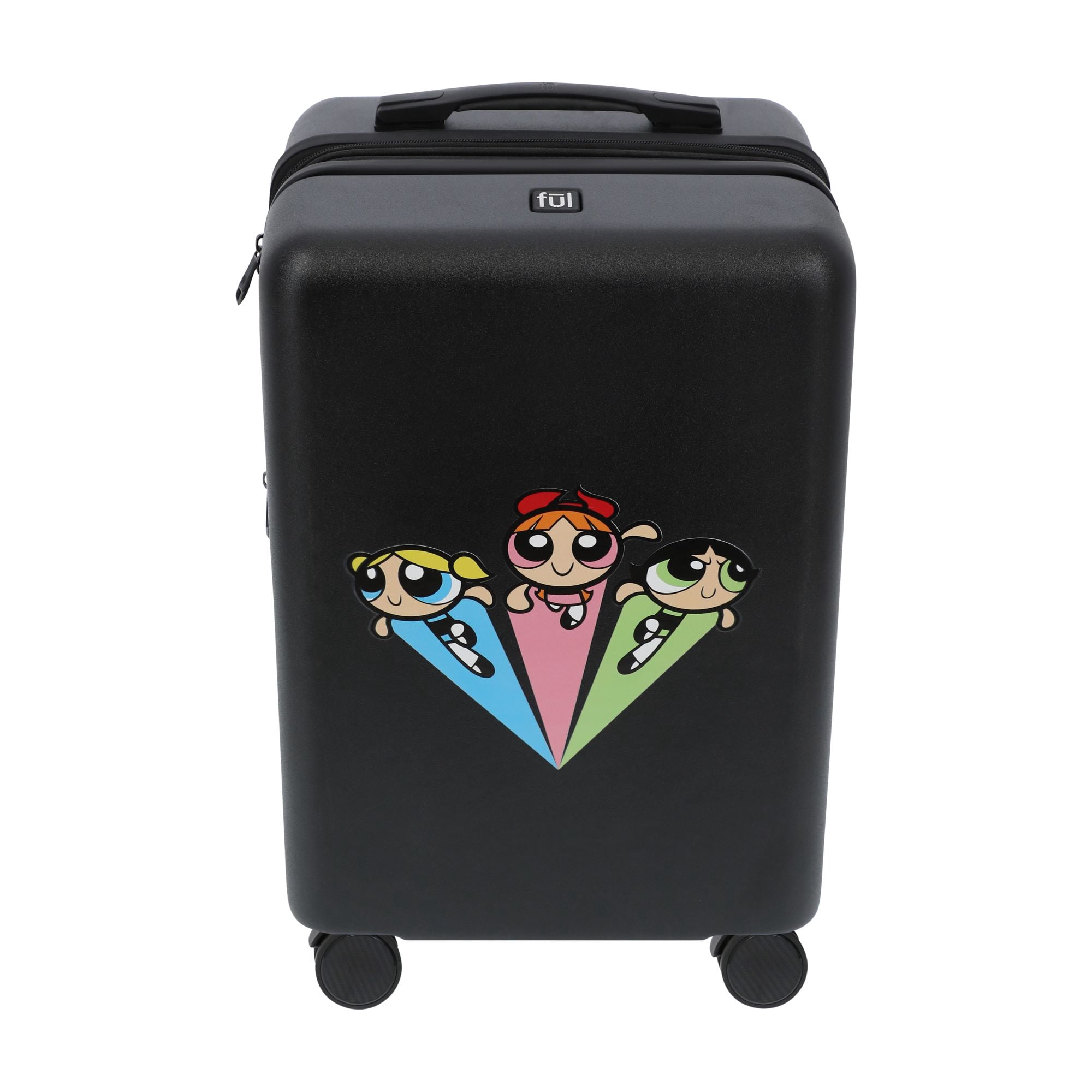 The Powerpuff Girls 22.5 Inch Carry On Luggage, Blossom, Bubbles and Buttercup Hardshell Rolling Suitcase with Spinner Wheels, Black