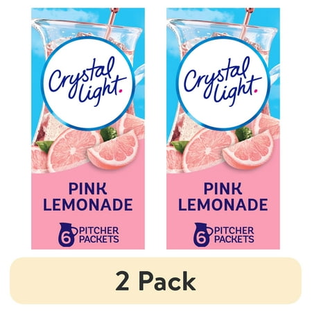 (2 pack) Crystal Light Drink Mix 6 Pitcher Packets for Flavorful Hydration and Shareable Refreshment Pink Lemonade natural flavor with other natural flavor Zero Sugar Low Calorie 2.9 oz