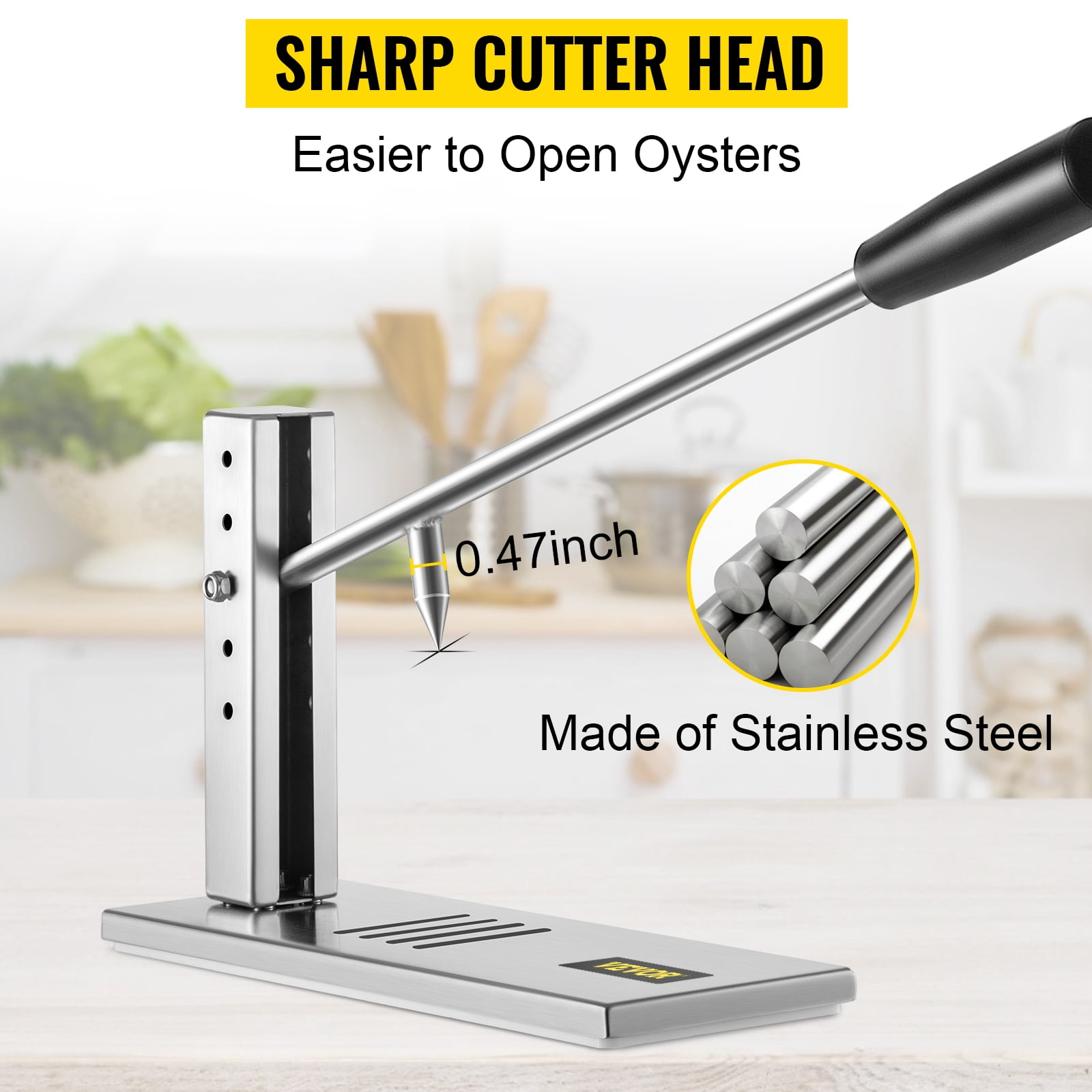 VEVOR Oyster Shucker Machine, Adjustable Oyster Shucker Tool Set, Stainless Steel Cutter Head Oyster Shucking Tool, Clam Shucker Tool with Handle & Clamp for Shellfish Clam in Hotel Buffets and Home