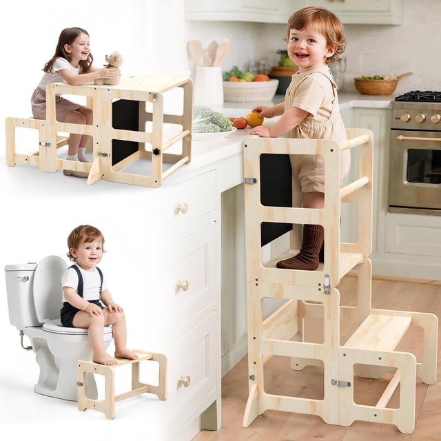 Torre plegable 4 en 1 Cravenook para niños pequeños, taburete de cocina