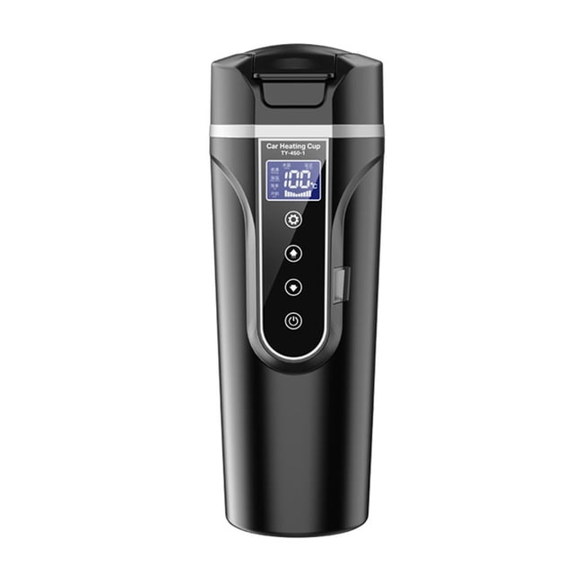 LEFU for Digital Display Car Electric Hot Water Cup 304 Stainless Steel Portable Heating Cup 12V/24V Intelligent Voltage Identification Leak-Proof Design 500ml Capacity for Travel