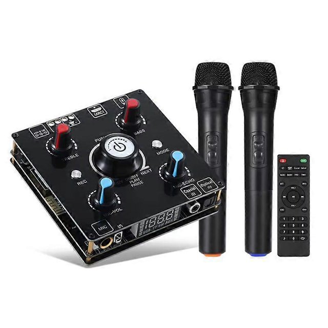 Dual Microphone Karaoke Machine Bluetooth 5.0 Sound Power Amplifier Integrated Amp & U-Disk Player Home Audio Subwoofer