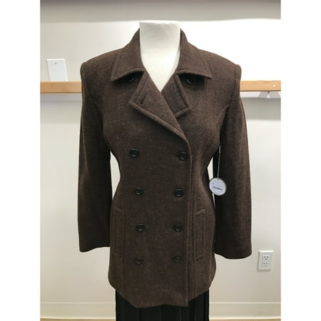 Brown Wool Coat - Brown Wool Tweed Double Breasted Outerwear Jacket Peacoat (Style# 9220F7)