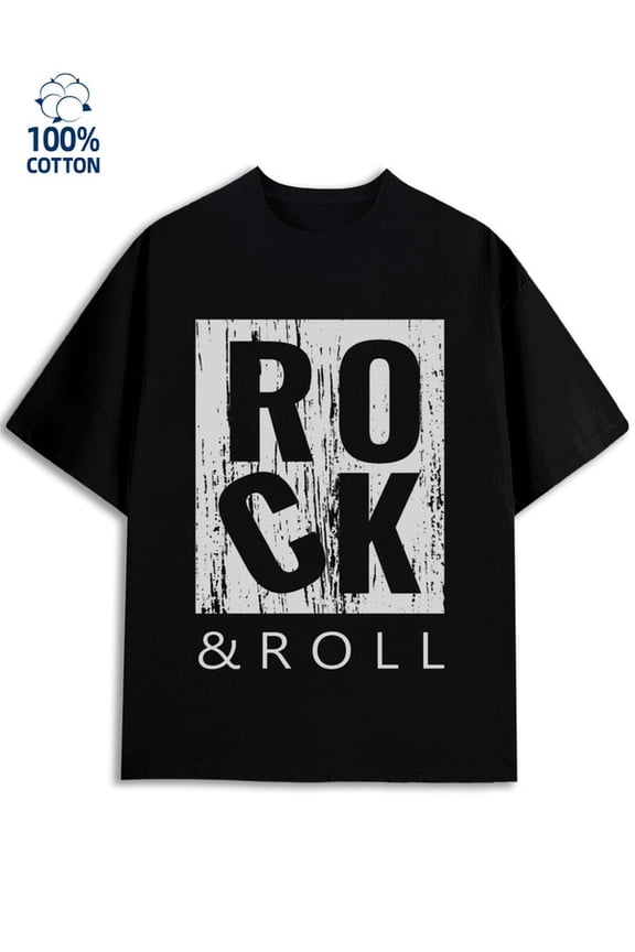 Rock & Roll Tee Mens Rock black Regular Fit, Everyday Comfort, Comfortable Casualwear, Urban Style funny music style Fashion Unisex Shirt Graphic tshirts