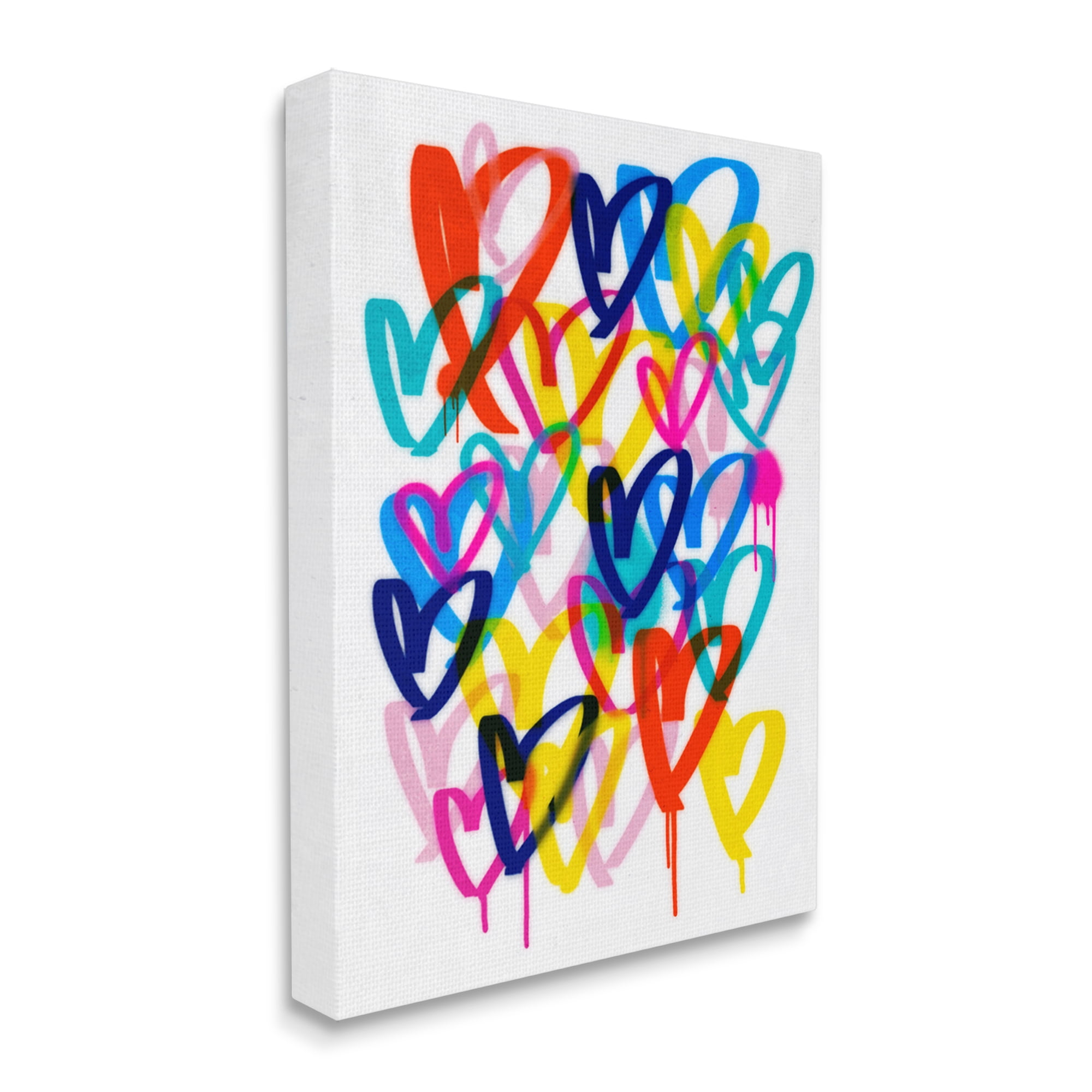 Stupell Industries Hearts with Paint Drip Abstract Painting Gallery Wrapped Canvas Art Print Wall Art, 16 x 20