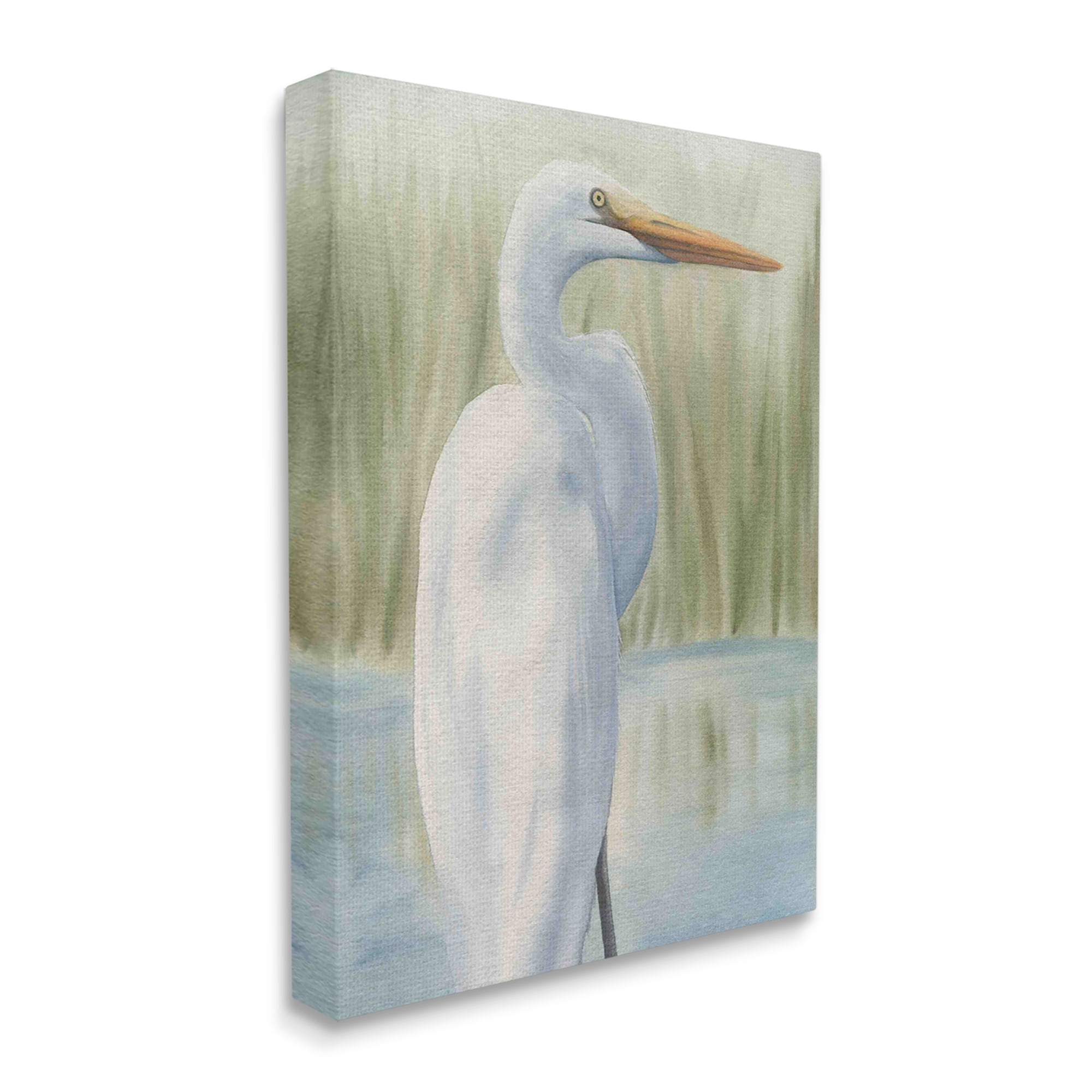 Stupell Industries Egret Marshland Painting Animals & Insects Painting Gallery Wrapped Canvas Print Wall Art, 30 x 40
