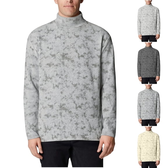 RYDCOT Men's Big and Tall thermal Long Sleeve T-Shirts, Cotton Semi High Neck Tie Dye Slim Fit Base Layer Velvet Fleece Lined Sweaters Undershirts 5XL White