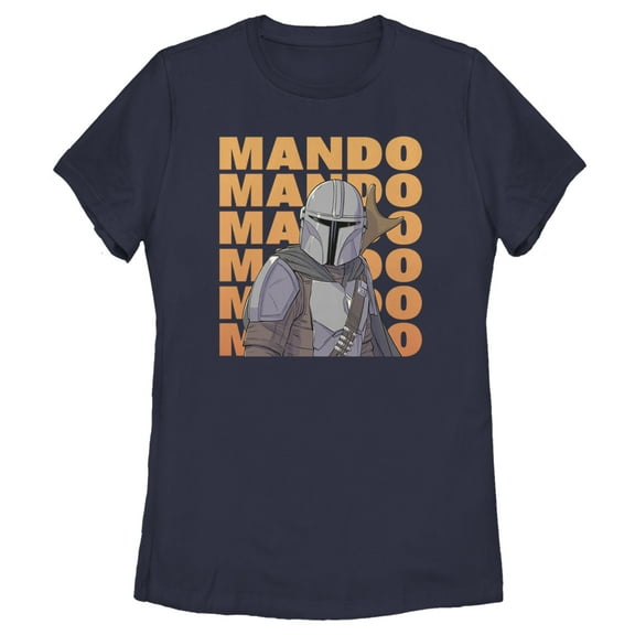 Women's Star Wars: The Mandalorian Mando Text Stacked Graphic Tee Navy Blue Medium