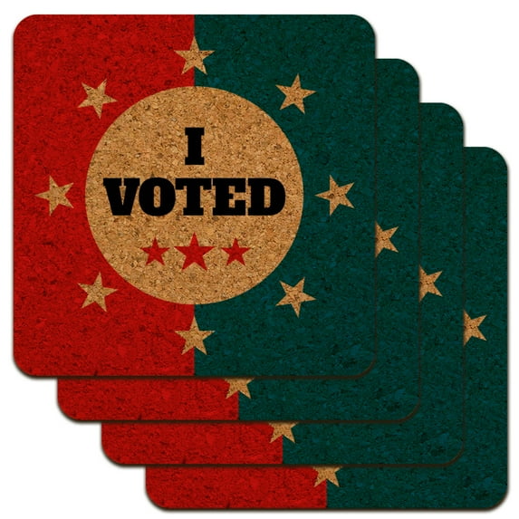 I Voted Red White Blue Patriotic Low Profile Novelty Cork Coaster Set