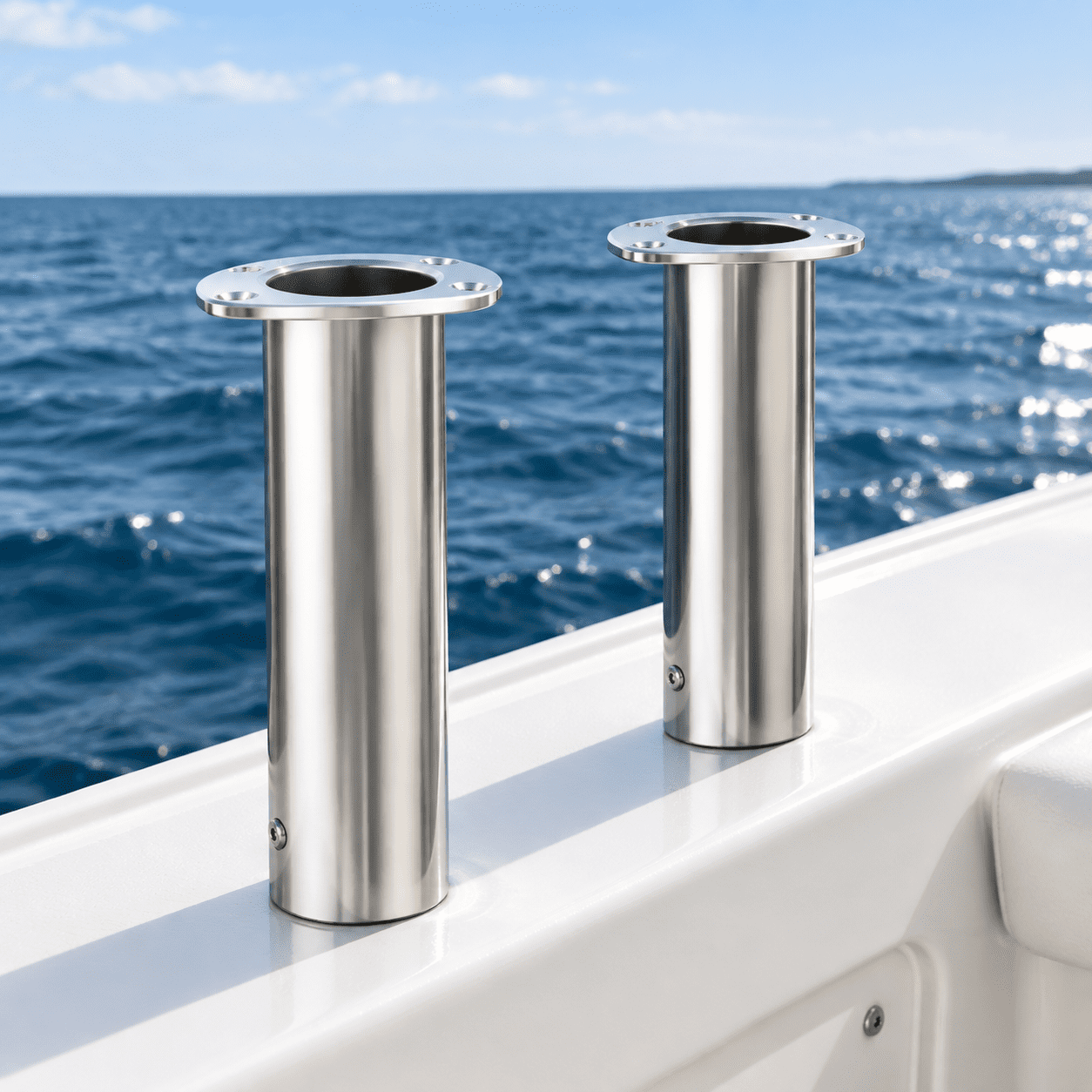 90 Degree White Insert Stainless Steel 316 Flush Mount Boat Fishing Rod Holder