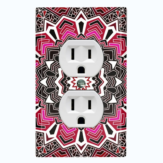 Metal Light Switch Plate Cover Mandala Pink Black Flower Tile Pattern MDL061