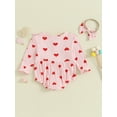 thumbnail image 4 of Bagilaanoe Newborn Baby Girl Rompers Heart Print Long Sleeve Bodysuit + Headband 3M 6M 12M 18M Infant Ruffle One Piece Jumpsuit, 4 of 9