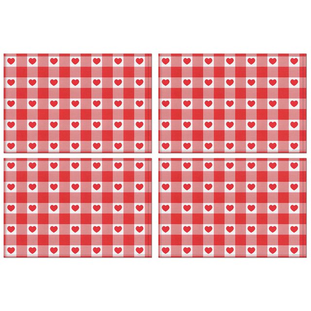 Napperon à Carreaux Vichy Rouge Napperon de Table Coloré à Carreaux Vichy Rouge Napperons de Table à Manger pour Thés Décorations de Mise de Table de Souper-Love 4 Pcs