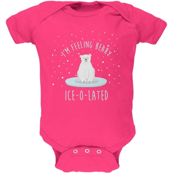 Winter Feeling Very Iceolated Isolated Polar Bear Pun Soft Baby One Piece Hot Pink 3-6 M