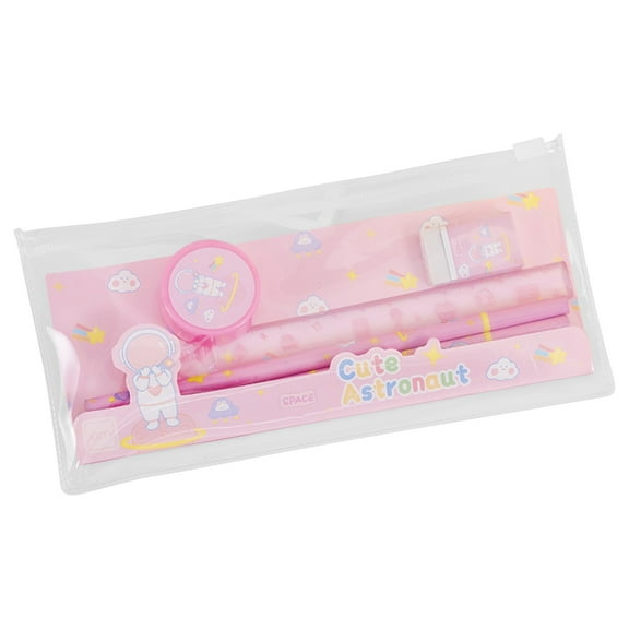 Aonity Pink Stationery Set, Transparent Pencil Case & Study Kit Set