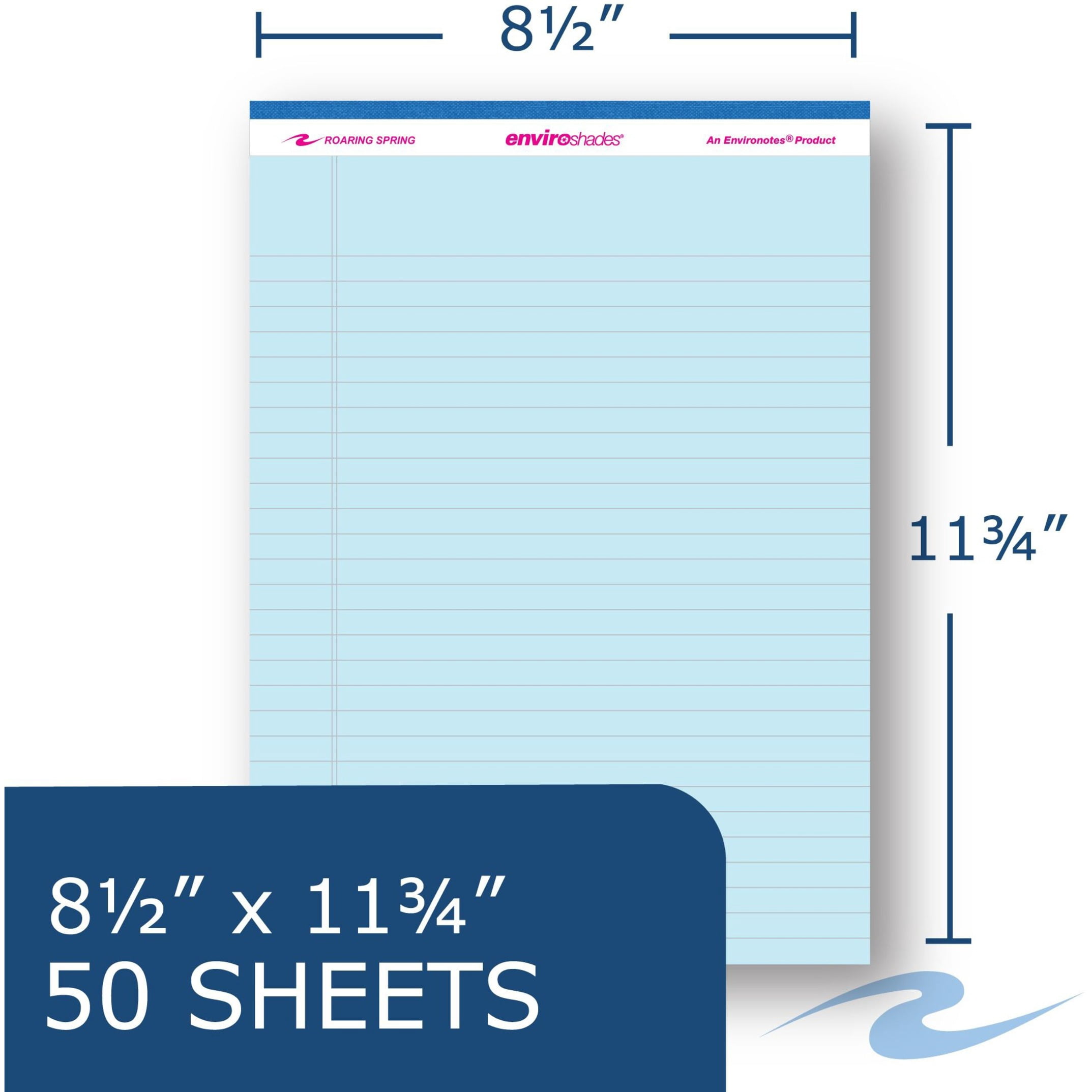 Roaring Spring Enviroshades Recycled Blue Legal Pads, Case of 36, 50 Sheets, 8.5" x 11" 50 sheets of Legal Ruled 15# Recycled Blue Paper Per Pad, Proudly made in USA!, Micro-Perforated