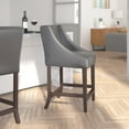 thumbnail image 3 of Merrick Lane 24 Inch Walnut Counter Height Stool with Nailhead Trim in Light Gray Faux Leather, 3 of 11