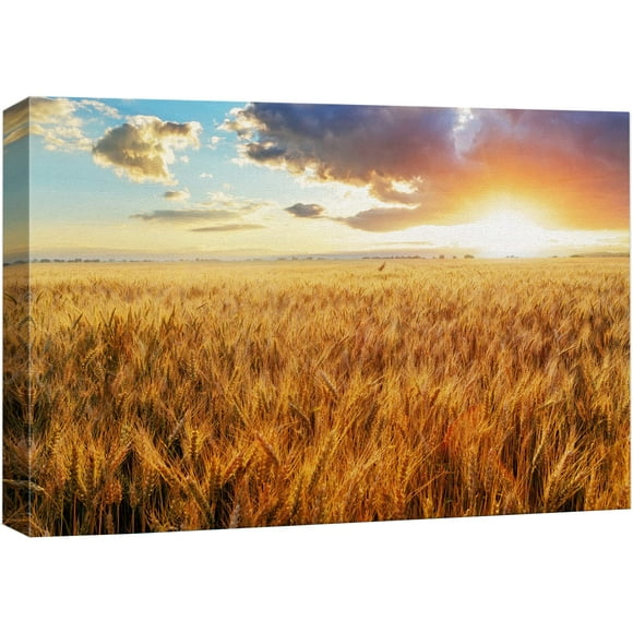 Impressions sur Toile Art Mural - Beaux Paysages/coucher de Soleil sur Champ de Blé Art Mural Moderne Décoration Maison Giclée Enveloppé Prêt à Accrocher - 12 Pouces x 18 Pouces