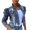 Dark Blue, variant on Women Button Down Collared Puff Sleeve Jacket Plus Size Casual Trendy Frayed Beading Open Front Street Coat, Blue XXL