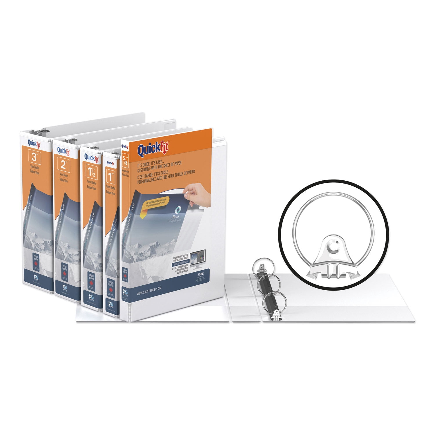 Stride Writing Quickfit Round-Ring View Binder, 3 Rings, 1" Capacity, 11" x 8.5", White