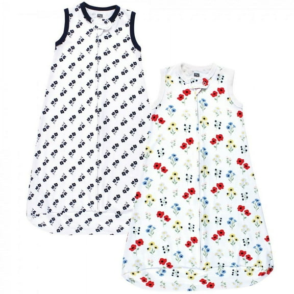 Hudson Baby Infant Girl Interlock Cotton Sleeveless Sleeping Bag, Wildflower, 0-3 Months