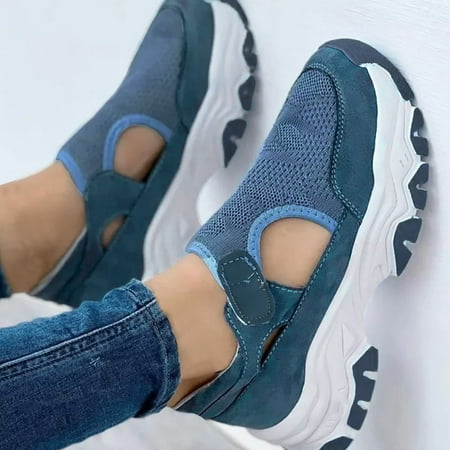 

Cathalem Sandals Home Leisure Women s Four Seasons Solid Color Non Slip Flat Round Toe Breathable Hook Size 9 Womens Summer Shoes Blue 7.5