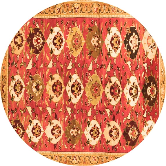 Ahgly Company Indoor Round Abstract Orange Contemporary Area Rugs, 5' Round