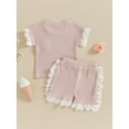 thumbnail image 5 of Musuos Kids Girls Summer Clothes Set,  6M 12M 18M 24M 3Y 4Y Short Sleeve Crew Neck Flower T-shirt with Lace Ruffle Shorts Summer Outfit, 5 of 10