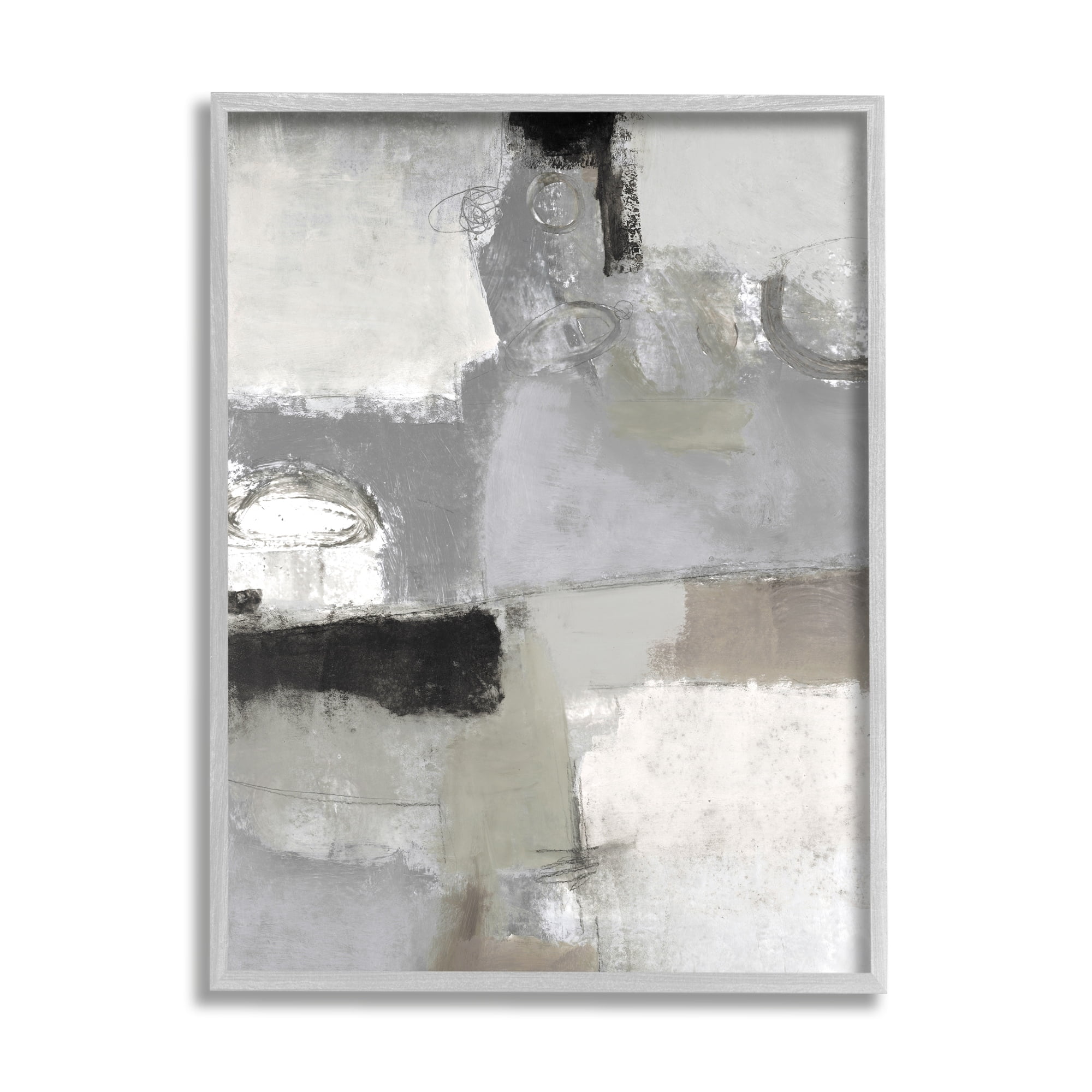 Stupell Industries Blocked Geometric Shapes Black Detail Circles Painting Gray Framed Art Print Wall Art, Design by Lisa Ridgers