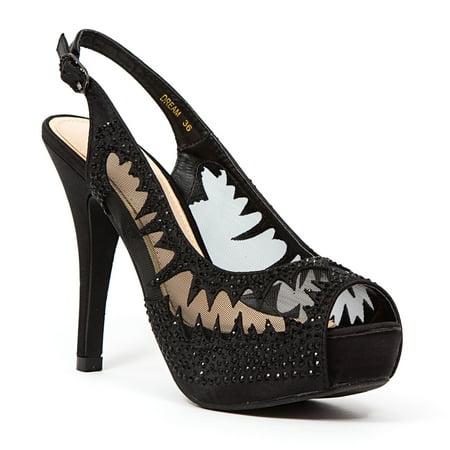 

Lady Couture Mesh Slingback Platform With Stones Black 38