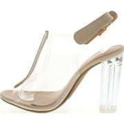 Top Moda Womens Fenton-1 Lucite Clear Strappy Block Chunky High Heel Open Peep Toe Sandal
