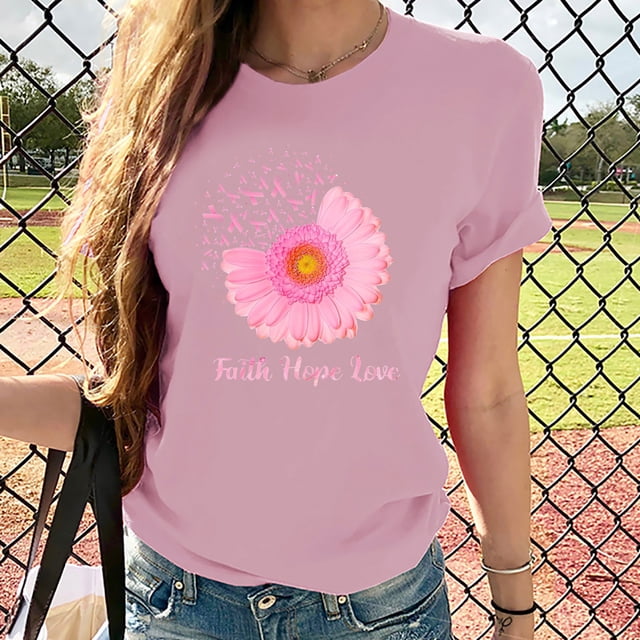 Jsaierl T-Shirts à Manches Courtes Imprimé Marguerite Mignon pour Femmes Col Rond Polyvalent Décontracté pour Sortir Voyager Vacances