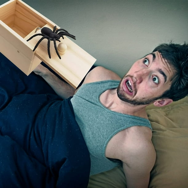 Caja De Broma Con Araña Realista – Araña De Goma Saltadora En Caja De Madera, Juguete Para Halloween Y Día De Los Inocentes