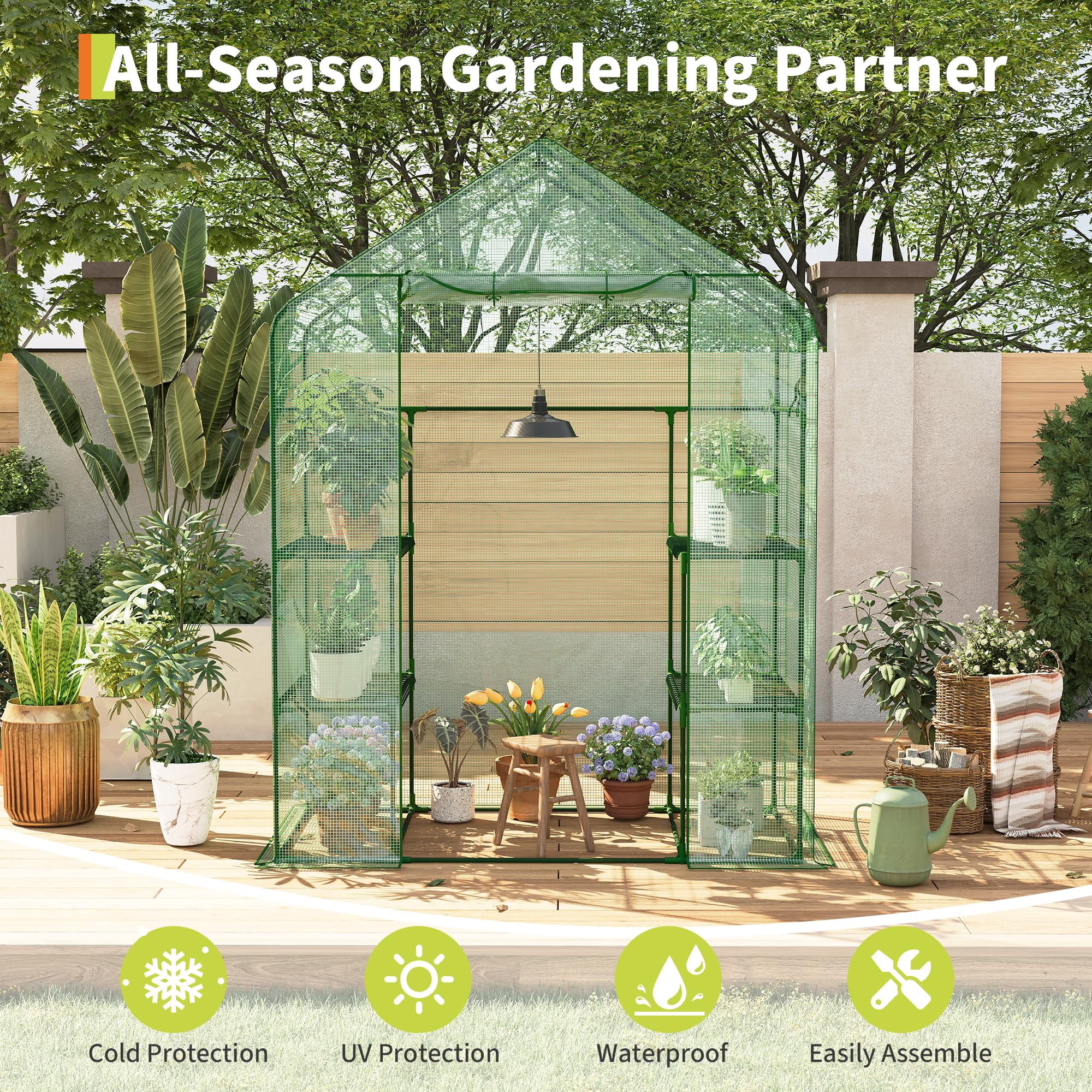 Greenhouses for Outdoors with 4 Wire Shelves, 57 x 29 x 77 inch Portable Greenhouse with Thicken PE Cover, Roll-up Zipper Door, Walk-in Green Houses