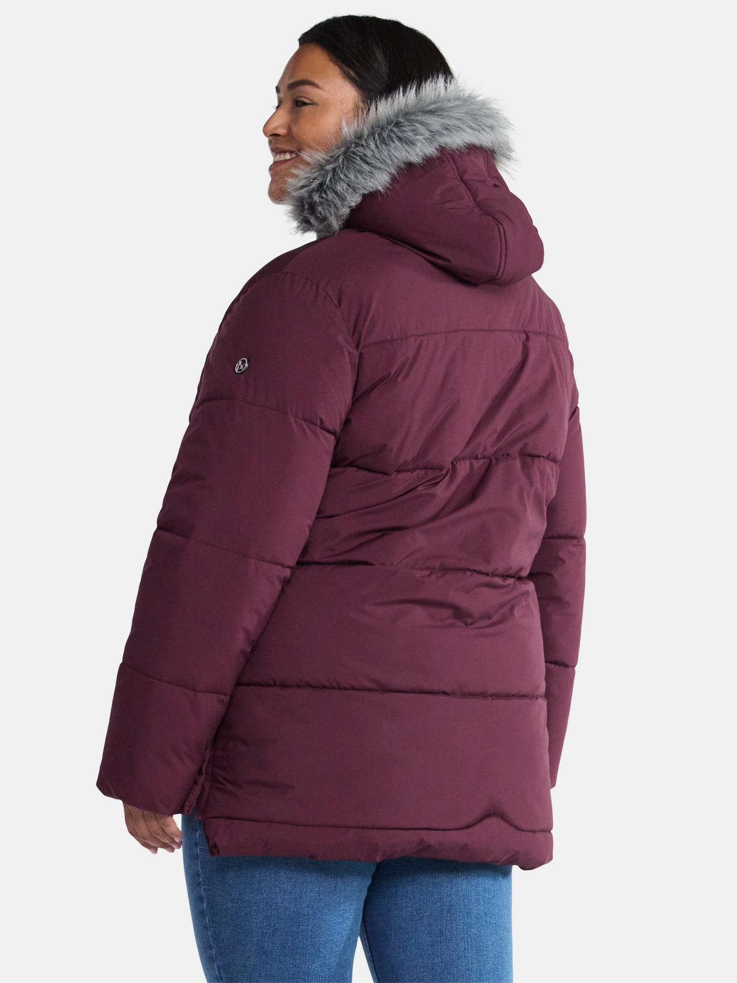 Big Chill Women's Wide Quilted Puffer with Faux Fur Trim Hood, Sizes S-3X
