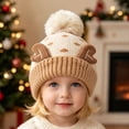 thumbnail image 2 of Wilark Toddler Christmas Hat with Pom Pom Knitted Warm Winter Cute Kids Festival Hat Beige 1-4 T, 2 of 7