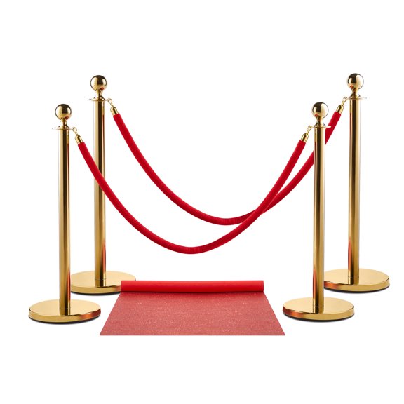 Zink Red Carpet Bundle, 4PCS Stainless Steel Gold Stanchion Posts with Velvet Rope and Red Carpet