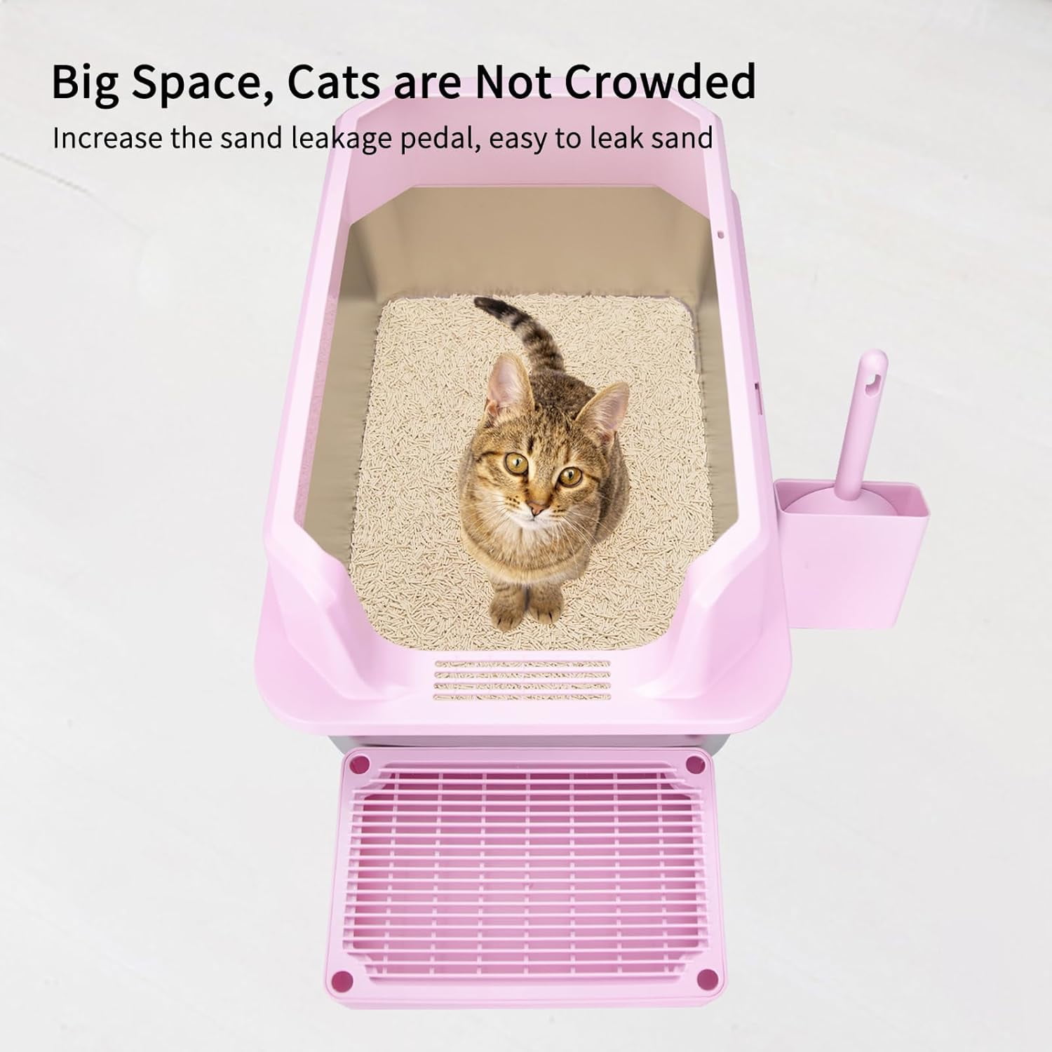 Stainless Steel Cat Litter Box, Semi-Enclosed Litter Box with Raised Edges, Anti-Leakage & Odorless, Large Litter Box for Small to Large Sized Cats (Dark Pink, 23.8" L*16" W*12" H)