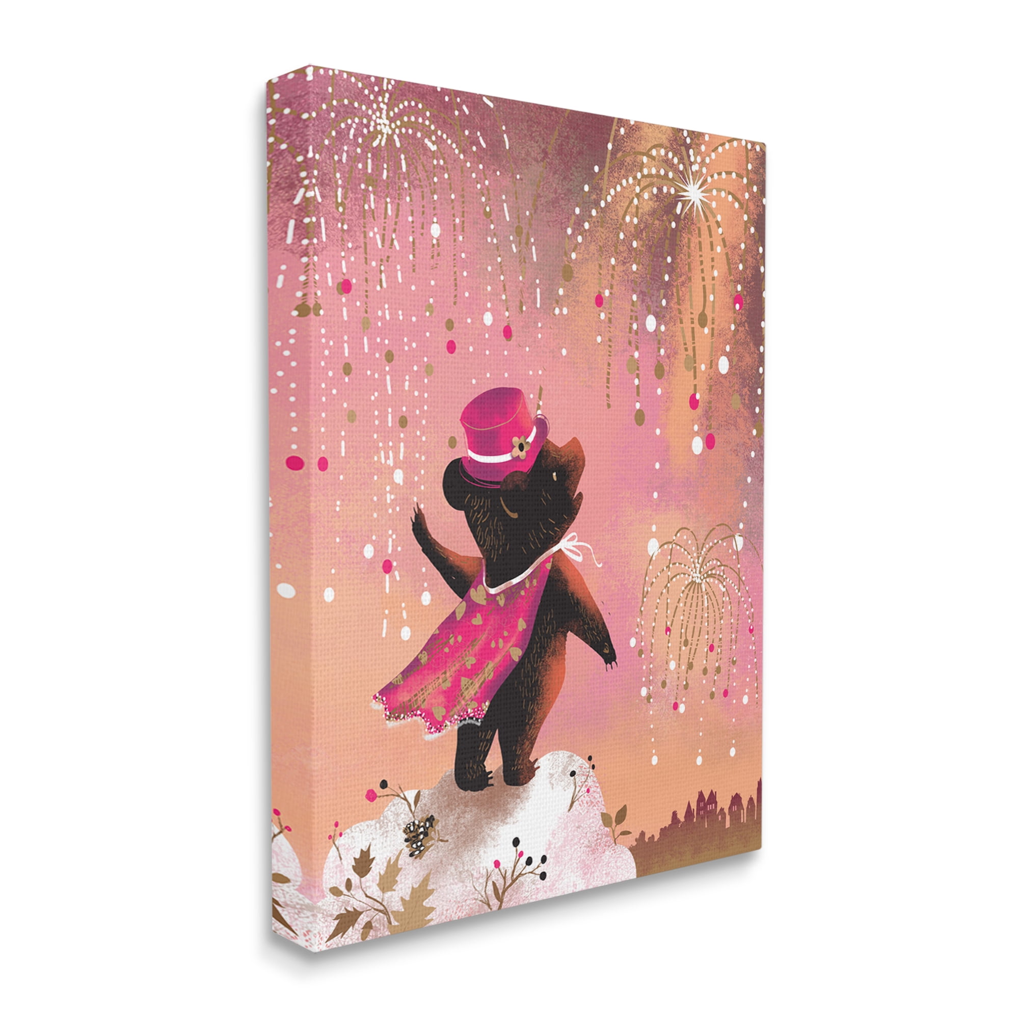 Stupell Industries Whimsical Bear with Fireworks Animals & Insects Painting Gallery Wrapped Art Print Wall Art, 24 x 30