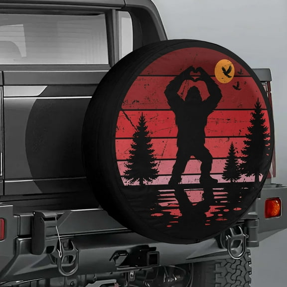 Lotusprinthandmade Cute Bigfoot Graphic Spare Tire Cover Without Backup Camera Hole 6 Sizes (27 in.), bigfoot forest theme tire cover