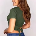 thumbnail image 2 of Outfmvch Crop Tops Womens Tops Dressy Casual Solid O-neck Bow Navel Short Sleeve Top Summer Tops for Women 2023 Trendy Army Green S, 2 of 9