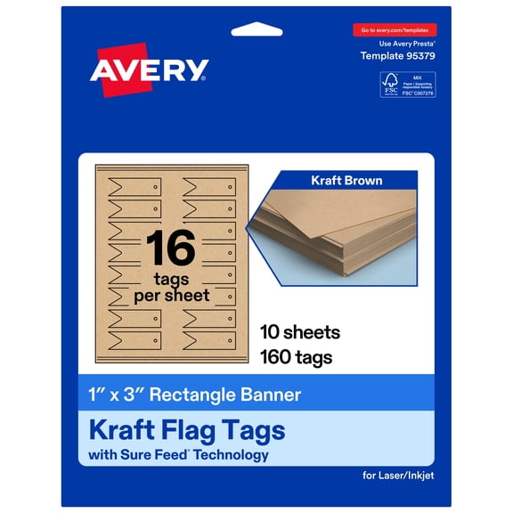 Avery Banner Rectangle Flag Tags, 1" x 3", Kraft Brown, 160 Total