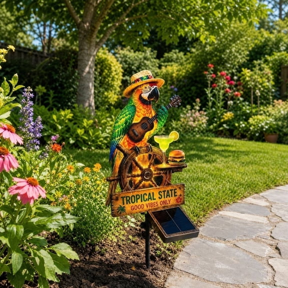 Solar-Powered Parrot Garden Light, Whimsical Yard Decor and Patio with Lamp, Waterproof Patio Decorations for Lawn, Backyard, Pool, Party