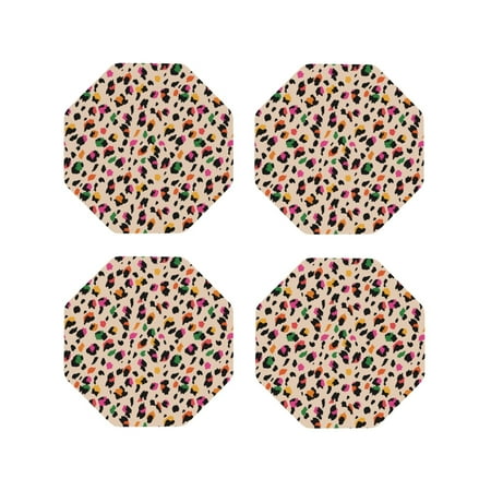 

Drink Coasters Set of 4 Abstract Leopard print Leather Coasters for Coffee Table Protector Heat Resistant Cute Coasters for Home Decor Housewarming Gifts Bar Kitchen 4 Inch Octagon
