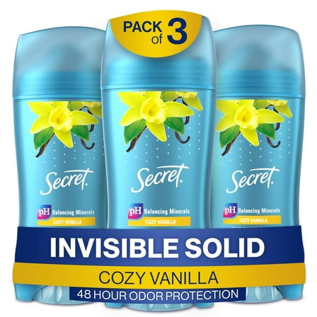 Secret Antiperspirant and Deodorant for Women, 48 Hr Invisible Solid Vanilla Scent 2.6 oz Pack of 3